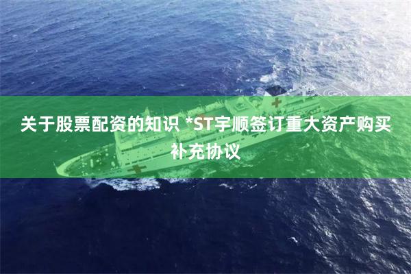 关于股票配资的知识 *ST宇顺签订重大资产购买补充协议