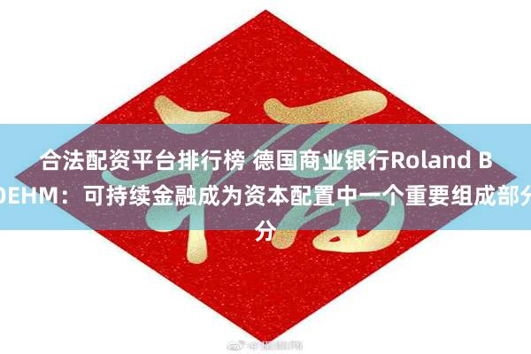 合法配资平台排行榜 德国商业银行Roland BOEHM：可持续金融成为资本配置中一个重要组成部分
