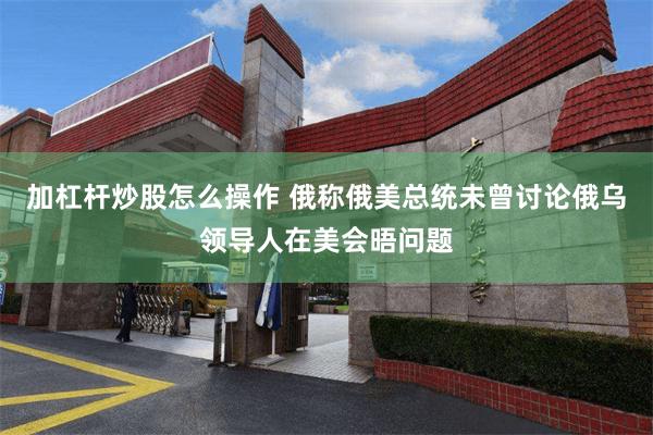 加杠杆炒股怎么操作 俄称俄美总统未曾讨论俄乌领导人在美会晤问题
